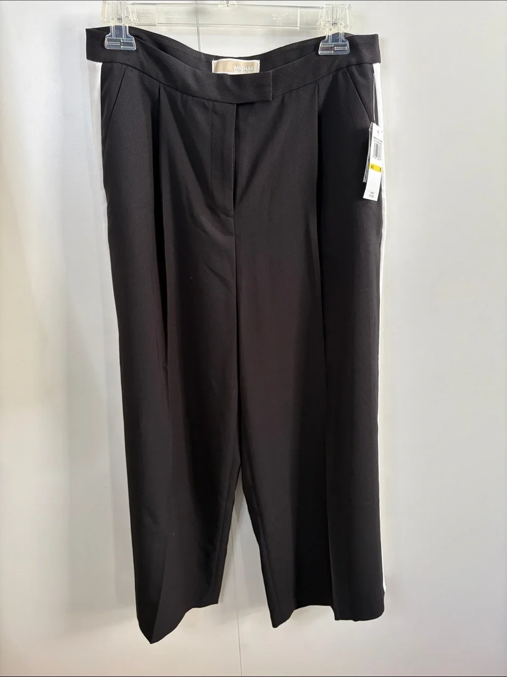 Michael Kors Black Straight-Leg Dress Pants with White Tuxedo Stripe M
